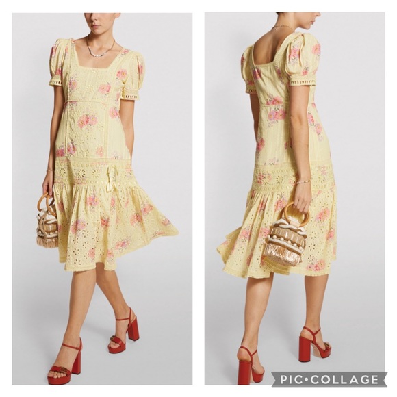 LoveShackFancy Dresses Loveshackfancy Reggie Mellow Yellow Floral Eyelet Embroidery Dress
